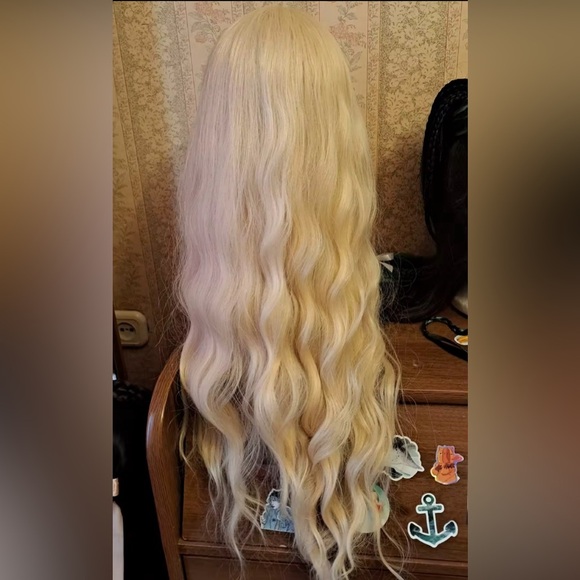 Sissy Princess Extra Long Curly Blonde Cosplay WigWith Bangs Lolita Wig 44 inch - Picture 5 of 6